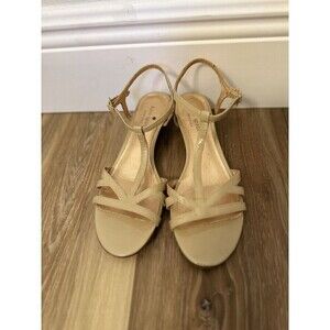 KATE SPADE Sz 7.5 Beige Patent Leather Strappy Slightly Platform  Sandals